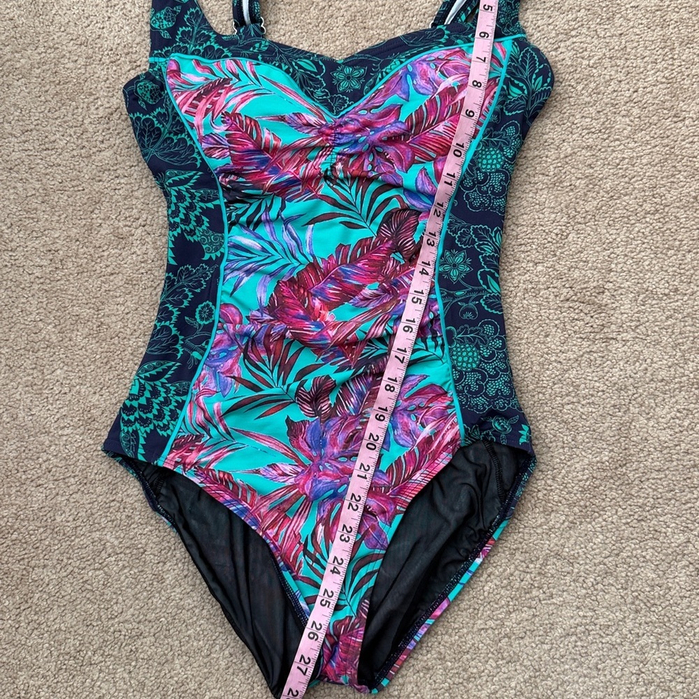 Sundance Tropical Floral Print Kailani Teal Ruched One Piece Swimsuit Size Small - Picture 11 of 11